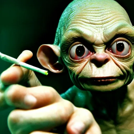 Image similar to gollum with cigarette selfie