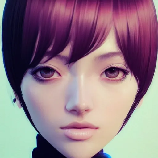 Image similar to cute girl, short silky hair, velvet, film, occlusion shadow, specular reflection, rim light, unreal engine, artstation, pinterest, art by hiroaki samura, range murata and ilya kuvshinov, intricate, highly detailed 8 k, art deco illustration, realistic, extremely beautiful shape of face, neck, shoulders eyes