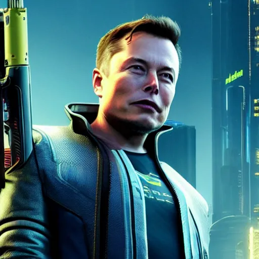 Prompt: Elon Musk in Cyberpunk 2077