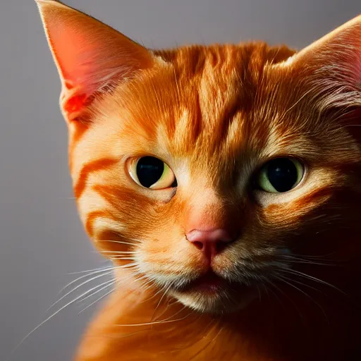 Image similar to a lazy and cute orange tabby cat cuddling studio lighting