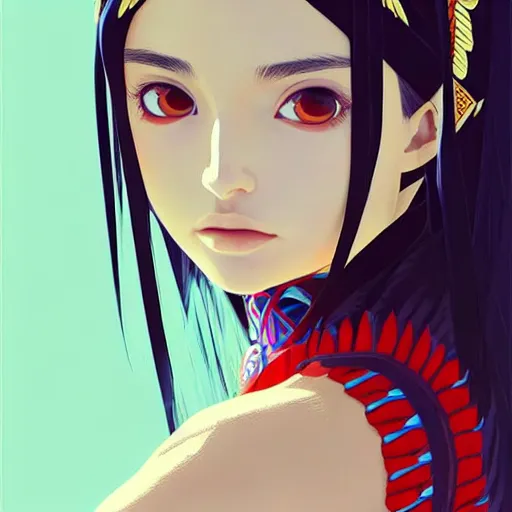 Image similar to a beautiful young japanese natalie portman alluring gravure model, stylized concept art, wearing elegant designer bomber jacket and one piece bikini, bomber jacket with mesoamerican patterns, mesoamerican native street fashion, princess mononoke, painted by ilya kuvshinov aesthetic, gorgeous, stunning, alluring, attractive, artstation, pinterest, digital art