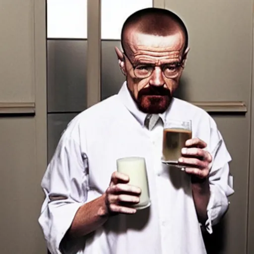 Image similar to walter white drinking milk