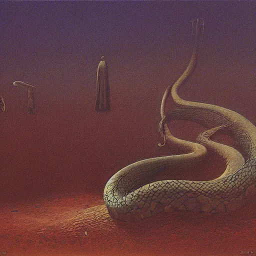 Image similar to snake home, dark place by zdzisław beksiński