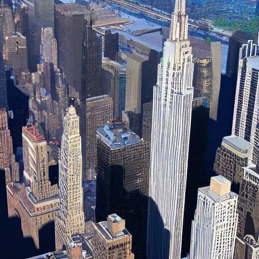 Image similar to serene rivers of water flowing from the windows of the empire state building, fluid simulation, long shot, 2 0 0 mm, orthogonal perspective, photorealist, panorama, new york background, detailled, sharp focus, realistic, trending on artstation, cg society, 8 k, unreal