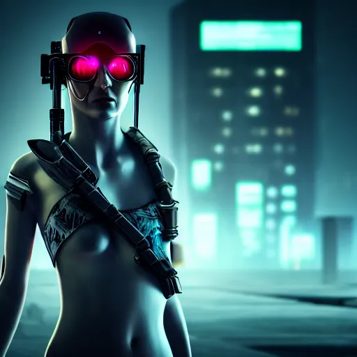 Prompt: photo of a real-life cyberpunk female assassin, 4k