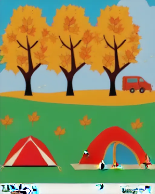 Image similar to autumn hillside boy with camping bag illustration light color