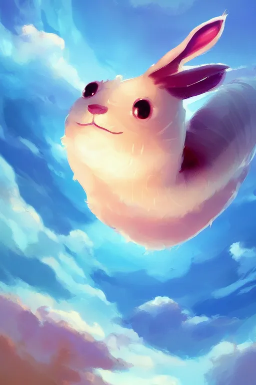 Prompt: a very cute sea slug rabbit close up, by rhads, makoto shinkai and lois van baarle, johannes voss, low angle fisheye view, sky whith plump white clouds, elegant, highly detailed, artstation, 8 k, unreal engine, hdr, concept art, volumetric lighting matte