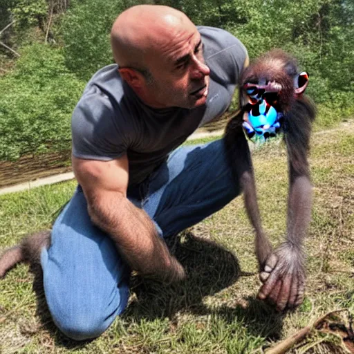 Prompt: joe rogan with a chimp