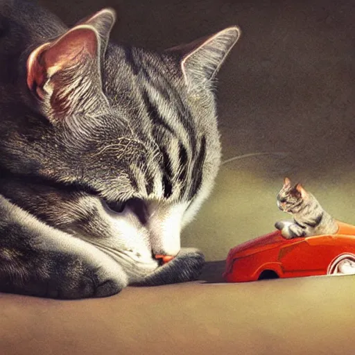 Image similar to cat eating a car, photorealistic, studio