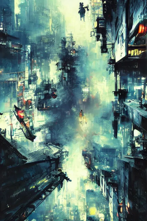 Prompt: a gangster's paradise, in the warped streets of night city., by ryohei hase, by john berkey, by jakub rozalski, by john martin