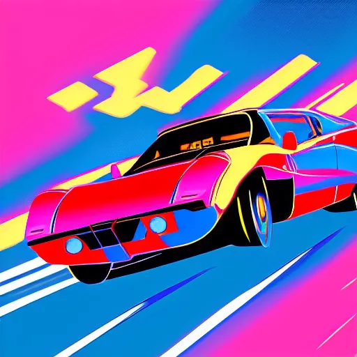 Image similar to speed racer in outrun style, dreamwave, synthwave, 1980s