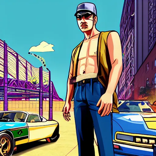 Prompt: kim kataguiri in the style of a gta iv loading screen high definition, 1080p