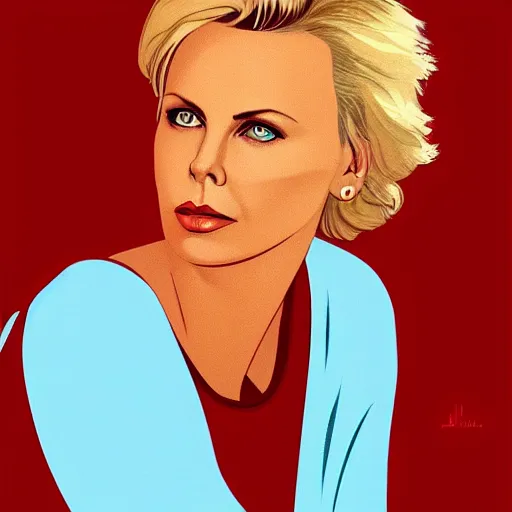 Image similar to “ charlize theron retro minimalist portrait, ultra detailed, by jean giraud, 8 k ”