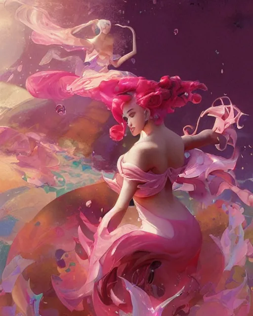 Image similar to princess peach, pink, splash aura in motion, floating pieces, painted art by tsuyoshi nagano, greg rutkowski, artgerm, alphonse mucha, spike painting