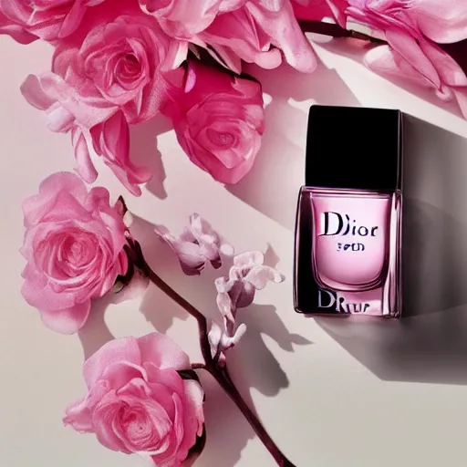 Prompt: dior floral pink perfume advertisement