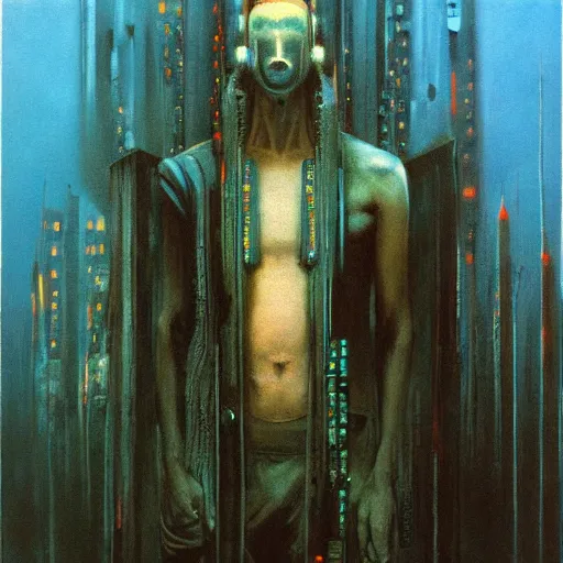 Prompt: cyberpunk painted by zdzisław beksinski