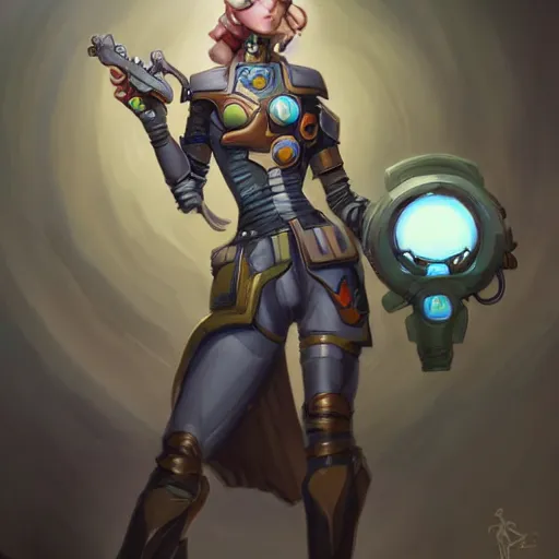 Prompt: cybernetic artificer, cute heroine, magic the gathering art, in the style of peter mohrbacher and keith thompson