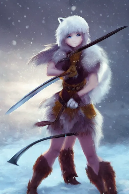 Image similar to a fox warrior princess holding a sword, snow, backlighting, trending on artstation, digital art, by kawacy, furry art