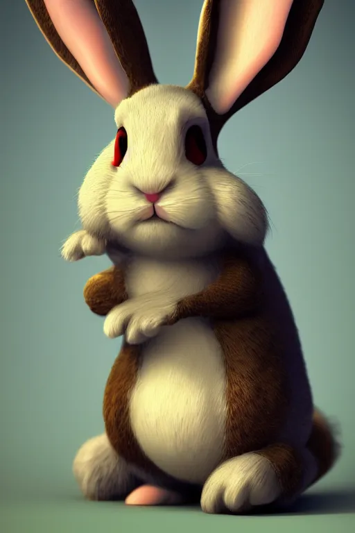 Image similar to a centered painting of a cartoon rabbit, by craola,, cinematic, beautifully lit 3 d, trending on artstation, octane render, 8 k