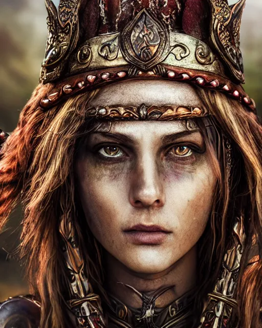 Prompt: warrior princess, fantasy, highly detailed, 4 k, hdr, smooth, sharp focus, high resolution, award - winning photo, photorealistic