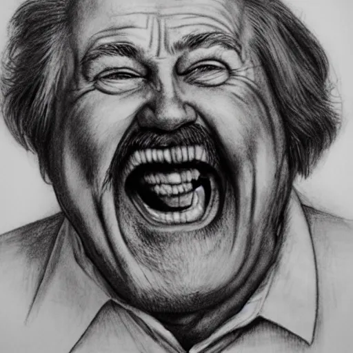 Image similar to ernest hemmingway laughing, demented, scary pencil sketch