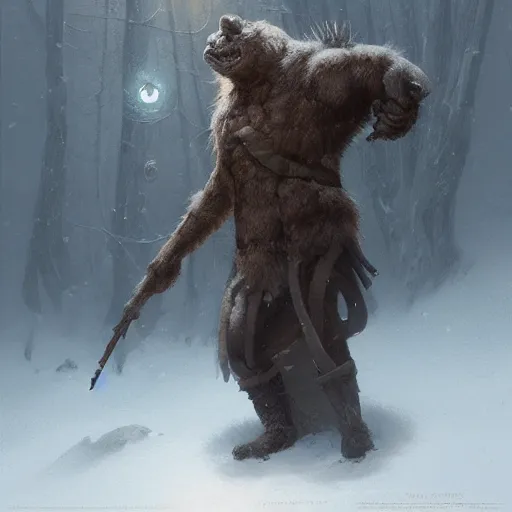 Image similar to anthropomorphic turtle humanoid, carapace, greg rutkowski, blizzard, winter, night, furs, fantasy