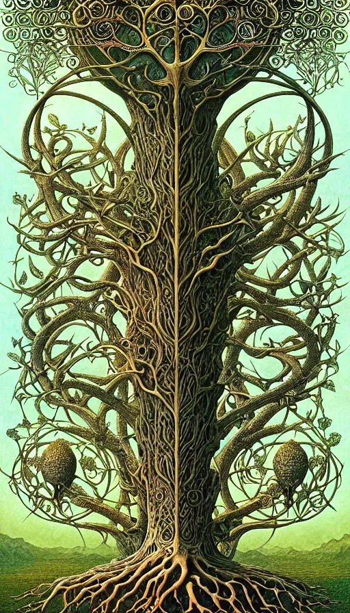 Image similar to tree of life by roger dean and andrew ferez, art forms of nature by ernst haeckel, divine chaos engine, symbolist, visionary, art nouveau, botanical fractal structures, organic, detailed, realistic, surreality