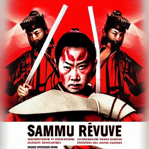 Prompt: samurai revenge film poster with red and black color scheme