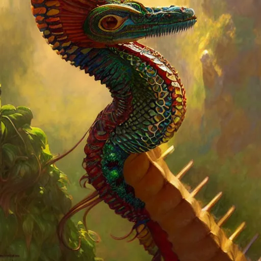 Prompt: a quetzalcoatl, diffuse lighting, fantasy, intricate, elegant, highly detailed, lifelike, photorealistic, digital painting, artstation, illustration, concept art, smooth, sharp focus, art by john collier and albert aublet and krenz cushart and artem demura and alphonse mucha