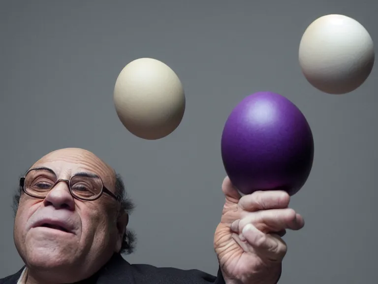 Prompt: danny devito as thanos, holding up an egg, cinematic, anamorphic, dramatic, 4 0 mm f / 2. 8