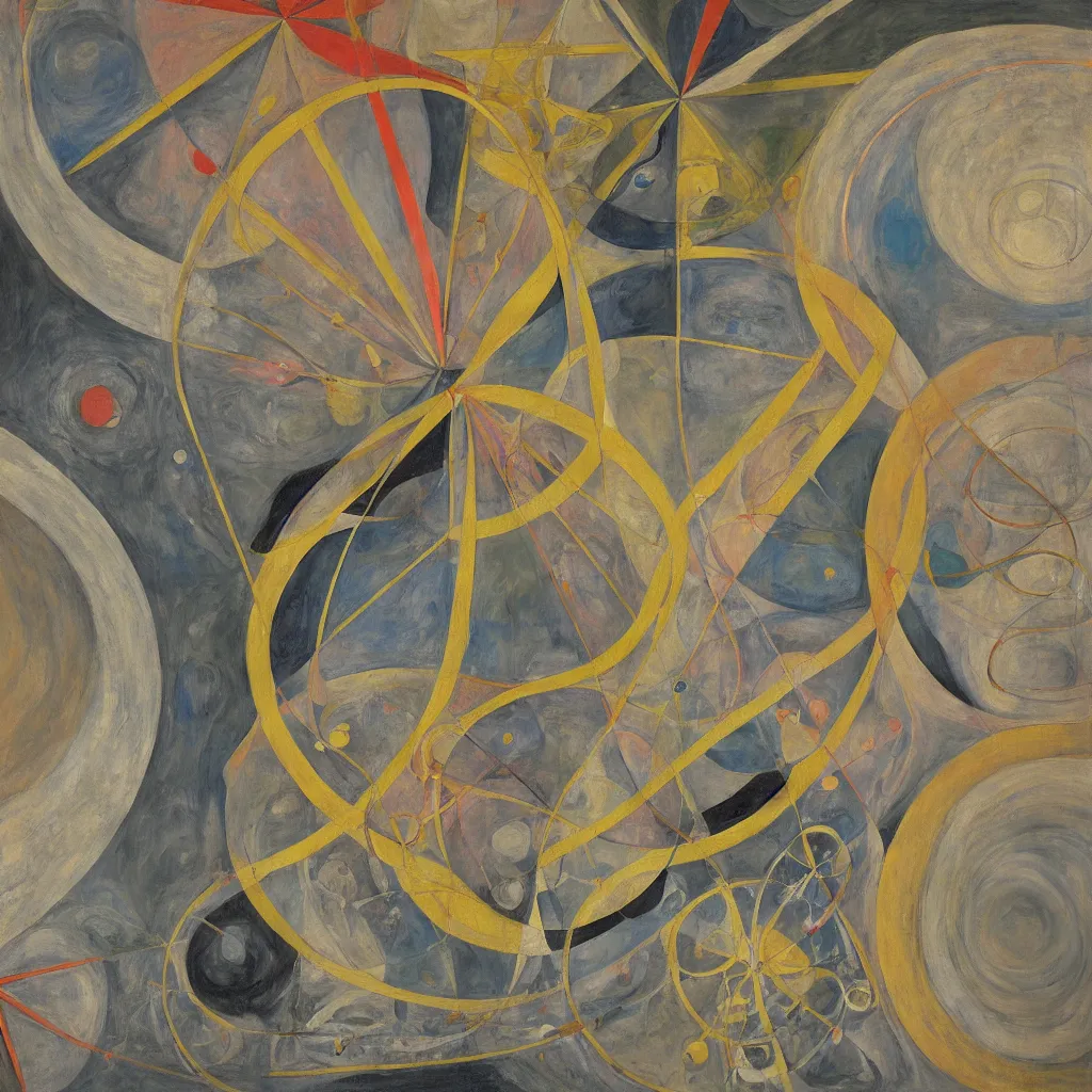 Image similar to triads of ascent by hilma af klint, oil and gold leaf on canvas, high resolution, masterpiece