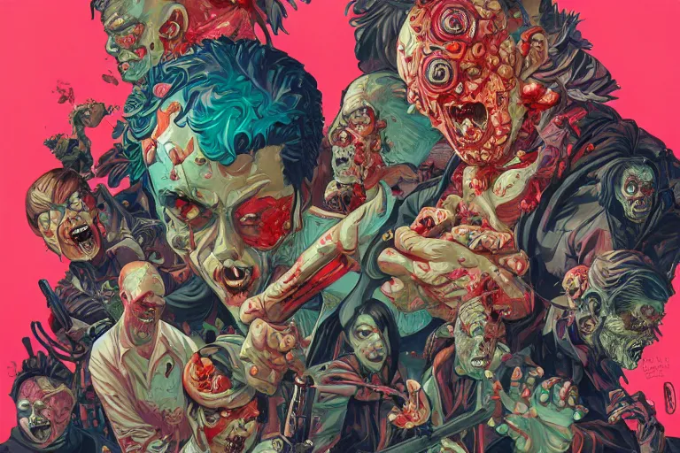 Image similar to zombies having a fight, tristan eaton, victo ngai, artgerm, rhads, ross draws