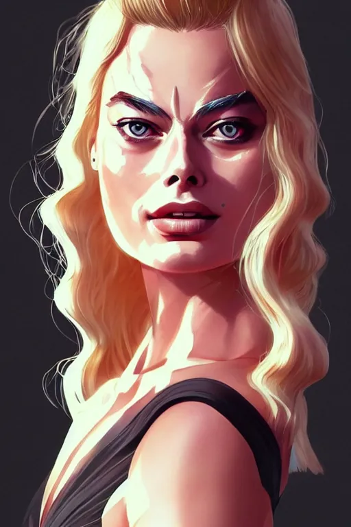 Image similar to margot robbie, manga cover art, detailed color portrait, artstation trending, 8 k, greg rutkowski