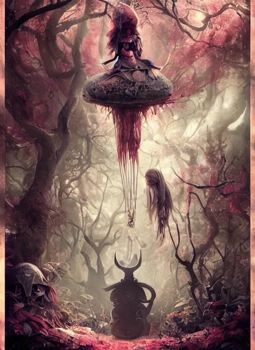 Image similar to alice in wonderland, viking god, highly detailed, cinematic, 8 k, by megan duncanson, benjamin lacombe, adrian borda, stanley artgermm, tom bagshaw, craig mullins, carne griffiths, ayami kojima, beksinski, giger, trending on deviantart, hyper detailed, horror, full of colour