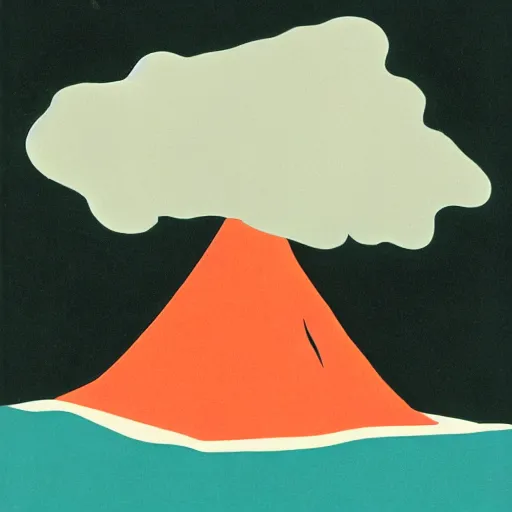 Prompt: 1960s minimalist illustration of a black inert volcano