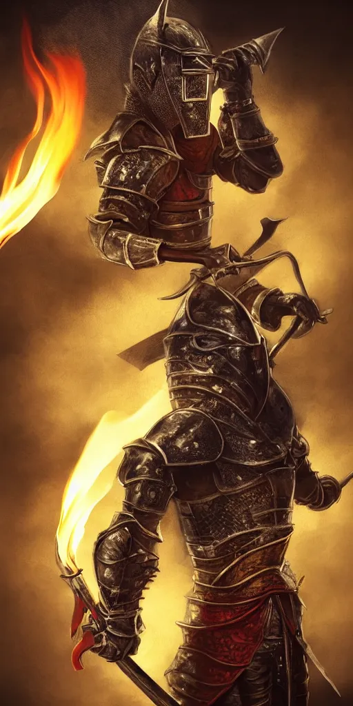 Image similar to full body portrait of half rat knight holding a great sword made of fire, anthropomorphic, prompt:hyper realistic, high detail, photo realistic, cinematic lighting, rendering by octane, spot lighting, in a open field, high quality, coherent. green hue armor