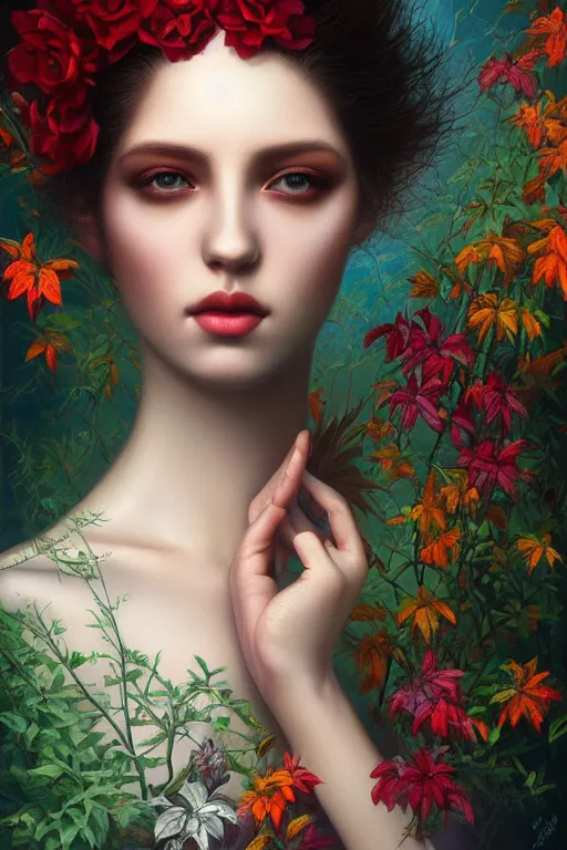 Prompt: a stunning ultra realistic fine art painting of the world's most beautiful plant, by tom bagshaw, studio portrait, vibrant colors, 4K