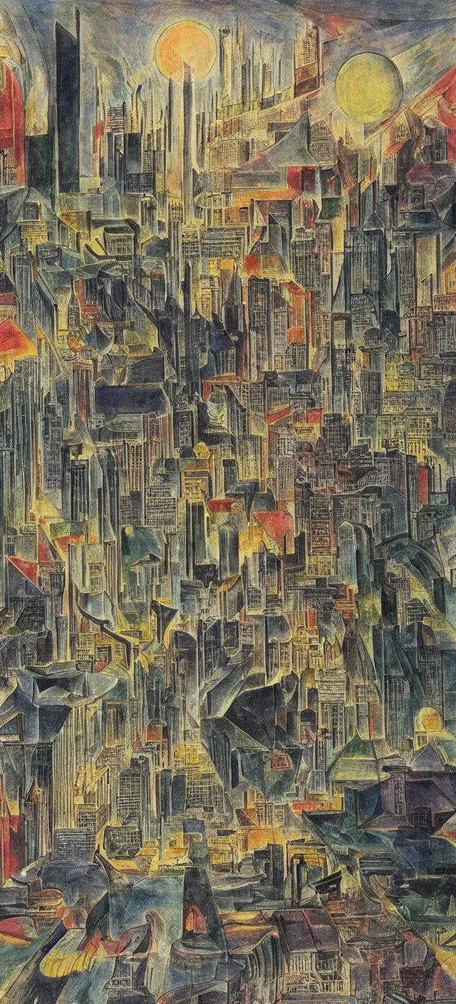 Image similar to a cityscape by william blake, colorful, futuristic