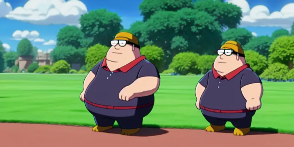 Image similar to Peter griffin from family guy in a pokemon duel , 4K screenshot from Pokemon: the movie