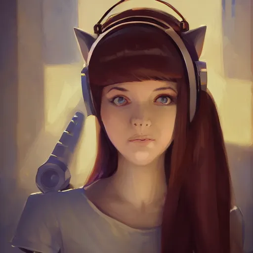 Image similar to cute young woman with robot ears, 4k, sharp focus, Andreas Rocha