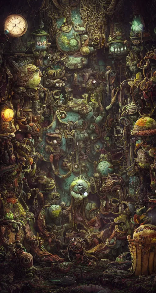 Prompt: tapestries of dreams, ultra detailed, dark, moody, characters from machinarium, by don bluth, trending on artstation, octane render
