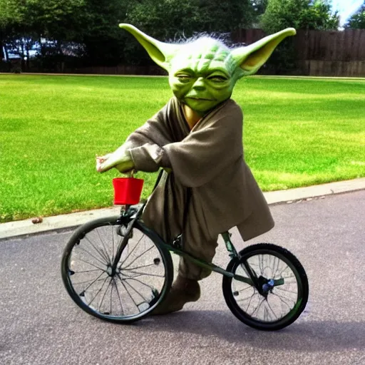 Image similar to yoda riding a unicycle