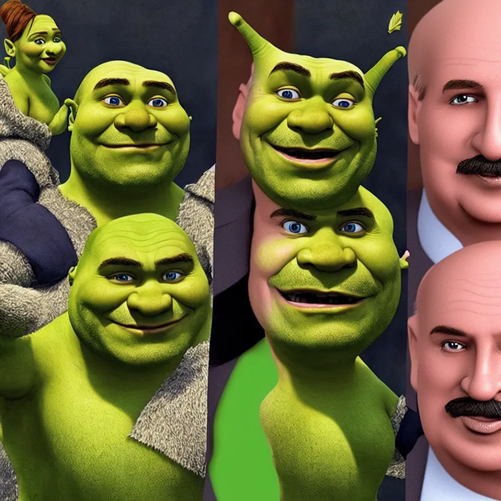 Image similar to shrek with alexander lukashenko face swap