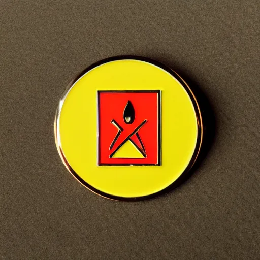 Prompt: a photo of a retro 1 9 6 0 s minimalistic clean fire warning label enamel pin, no text, studio lighting, behance