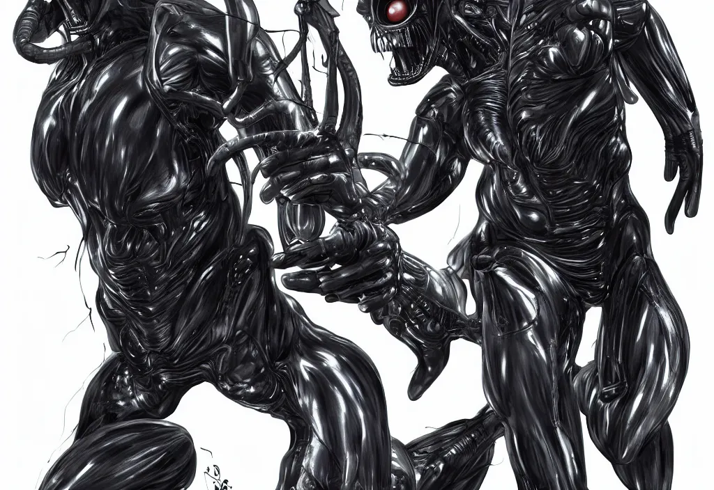 Image similar to alien character wearing a gantz suit, award - winning full body character art, artstation, highly detailed