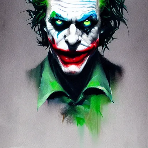 Image similar to joker, crazy face, hand covering face, paint by greg rutkowski