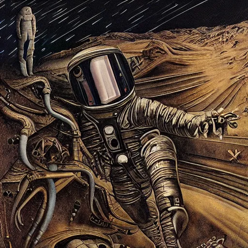 Prompt: astronaut entering Valhalla by H. R. Giger