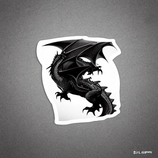 Prompt: dragon, sticker, b & w, white outline, by artgerm and greg rutkowski, grey background