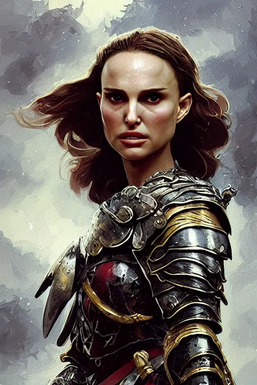 Image similar to natalie portman, legendary warrior, heroic, lord of the rings, tattoos, decorative ornaments, battle armor, by carl spitzweg, ismail inceoglu, vdragan bibin, hans thoma, greg rutkowski, alexandros pyromallis, perfect face, fine details, realistic shading photorealism