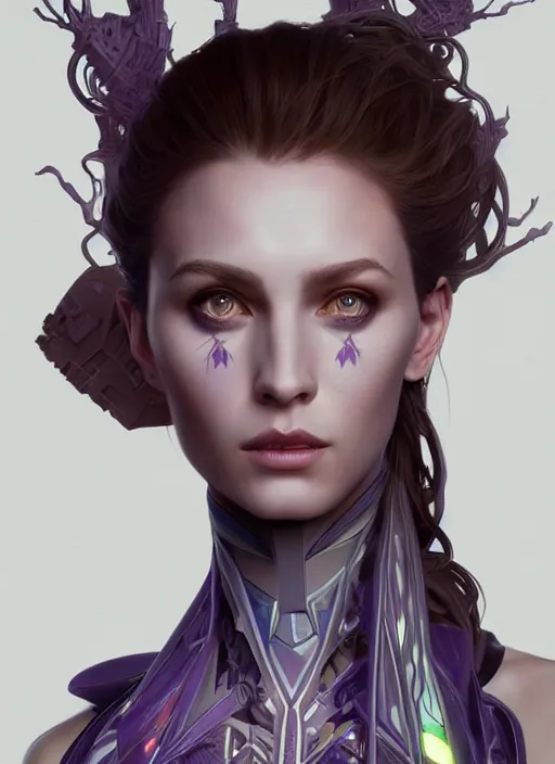 Image similar to symmetry!! portrait of purple alien in the style of horizon zero dawn, machine face, intricate, elegant, highly detailed, digital painting, artstation, concept art, smooth, sharp focus, illustration, art by artgerm and greg rutkowski and alphonse mucha, 8 k